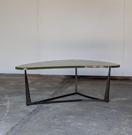 Saint Gobain glass top brutalist coffee table